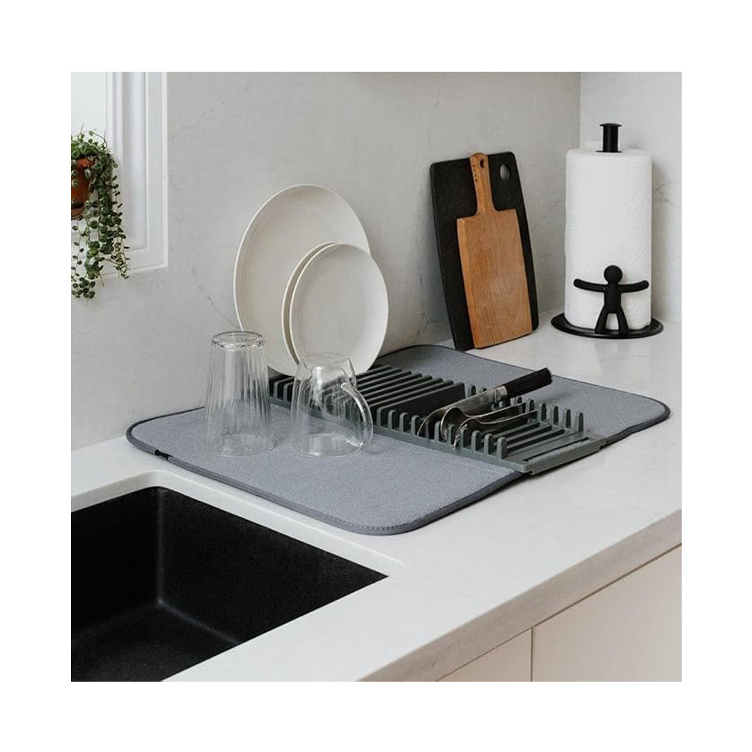 Microfiber Dish Drying Rack and Mat – Removable Tray with Drainboard, Compact Dish Rack Perfect for Small Kitchens and Sink